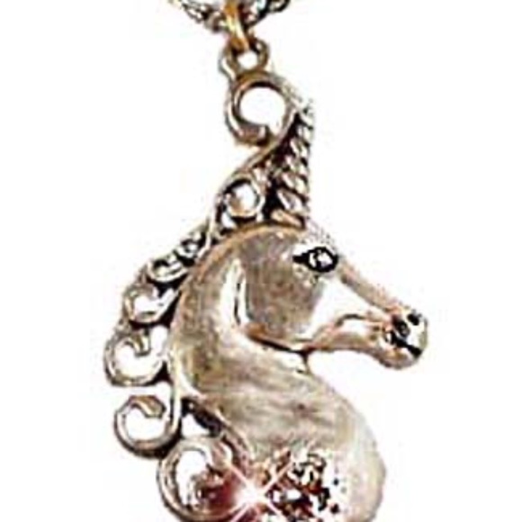 STERLING SILVER UNICORN WITH 1/2 CARAT CUBIC ZIRCONIA NECKLACE, VERY DETAILED, - Picture 1 of 1